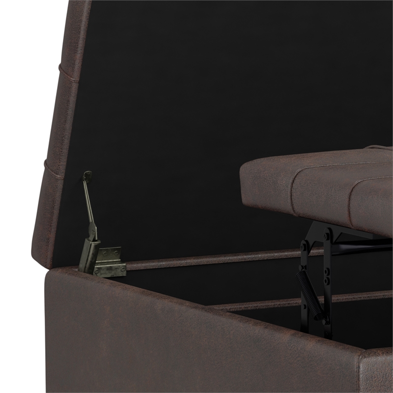 Simpli Home Harrison Square Transitional Faux Leather Storage Ottoman in Brown