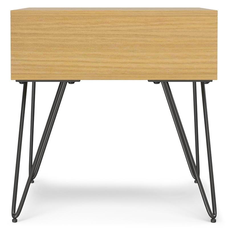 Simpli Home Hunter Square Wood End Table with Hairpin Legs in Oak Brown