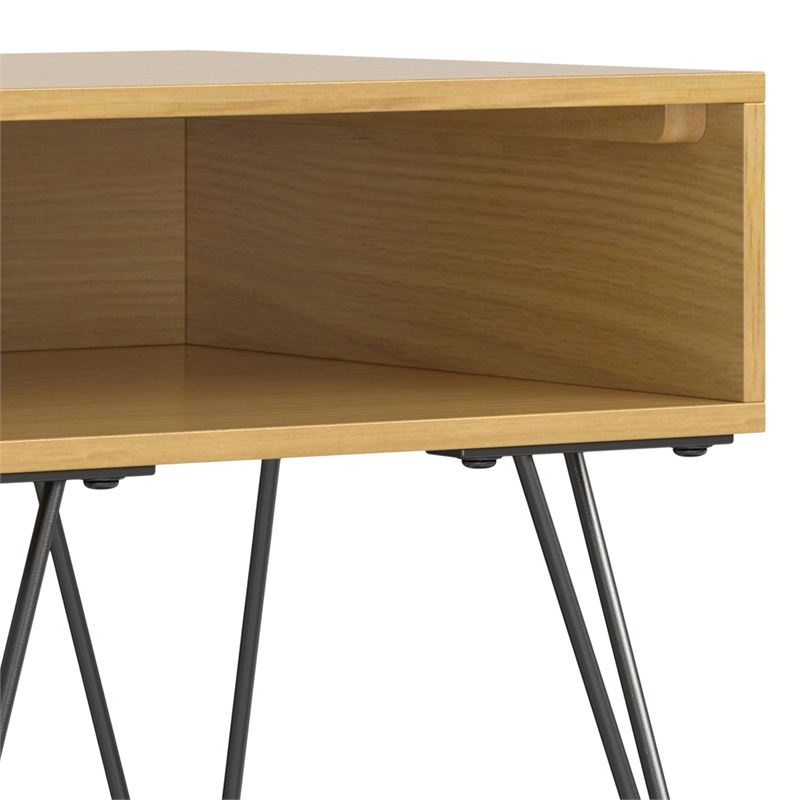 Simpli Home Hunter Square Wood End Table with Hairpin Legs in Oak Brown