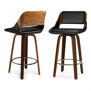 Simpli Home Carly 36.4&quot Vegan Faux Leather Bar Stool in Black (Set of 2)