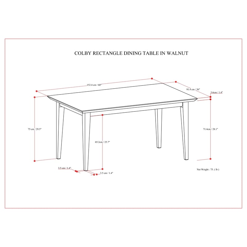 Simpli Home Colby Rectangle Modern Wood Dining Table in Walnut Brown