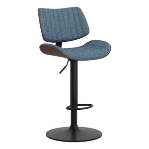 Simpli Home Novak 44.09&quot Adjustable Vegan Faux Leather Bar Stool in Denim Blue