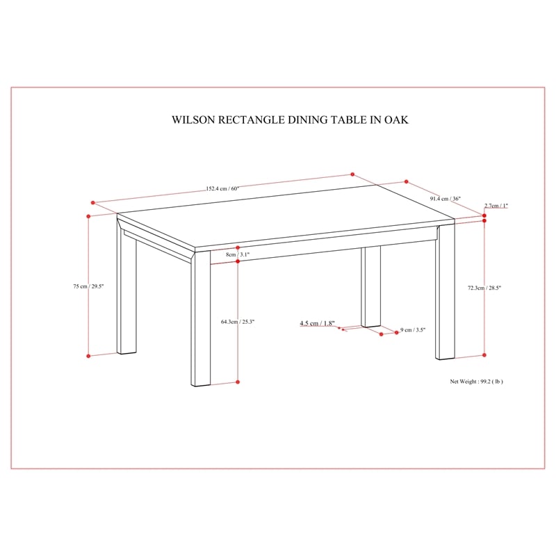 Simpli Home Wilson Rectangle Contemporary Wood Dining Table in Oak Brown