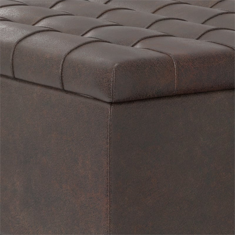 Simpli Home Harrison Square Vegan Faux Leather Storage Ottoman in Brown