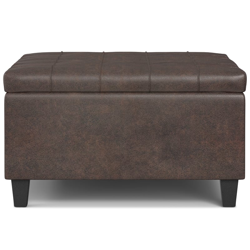 Simpli Home Harrison Square Vegan Faux Leather Storage Ottoman in Brown