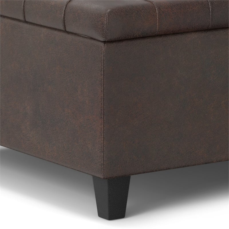 Simpli Home Harrison Square Vegan Faux Leather Storage Ottoman in Brown