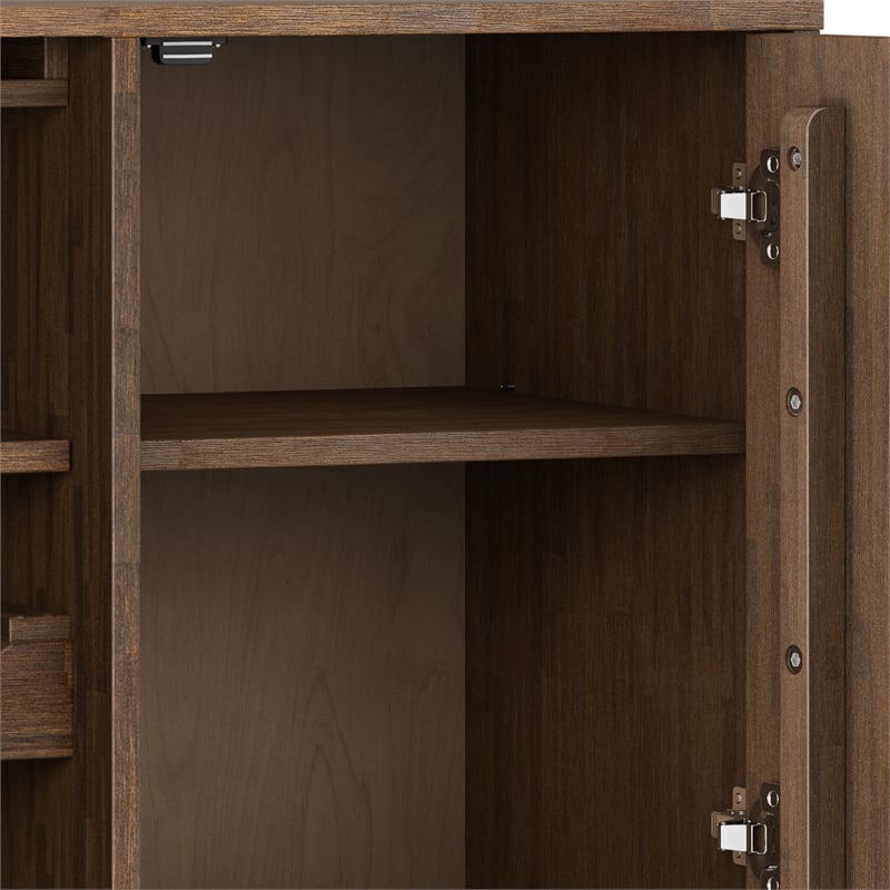 Simpli Home Clarkson Bottle Solid Wood Wine Cabinet in Natural Aged Brown