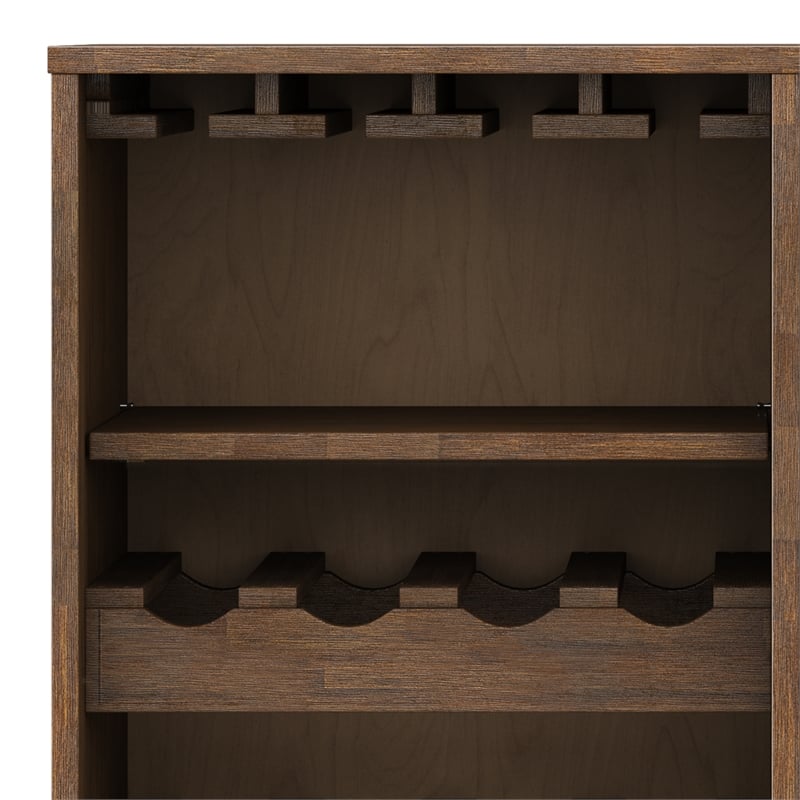 Simpli Home Clarkson Bottle Solid Wood Wine Cabinet in Natural Aged Brown