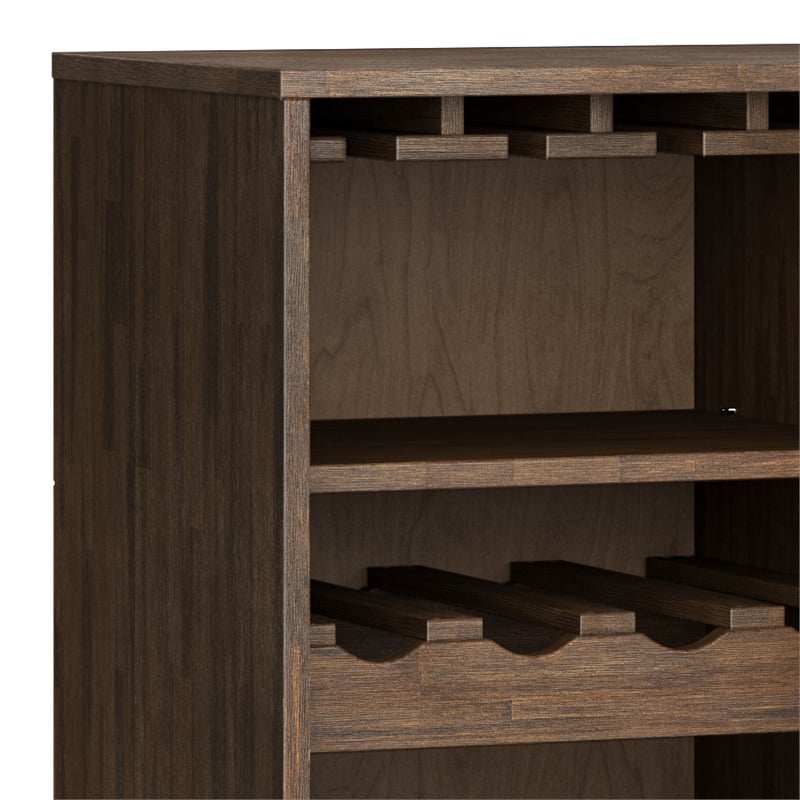 Simpli Home Clarkson Bottle Solid Wood Wine Cabinet in Natural Aged Brown