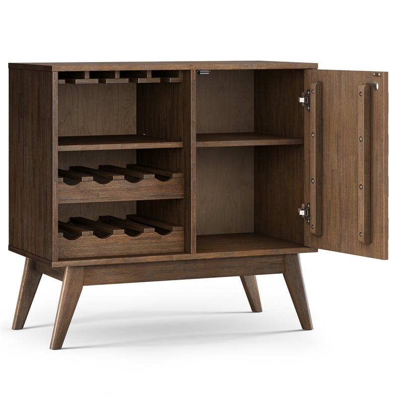 Simpli Home Clarkson Bottle Solid Wood Wine Cabinet in Natural Aged Brown