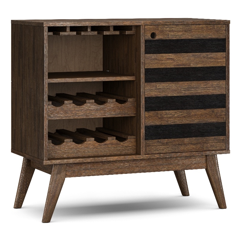 Simpli Home Clarkson Bottle Solid Wood Wine Cabinet in Natural Aged Brown