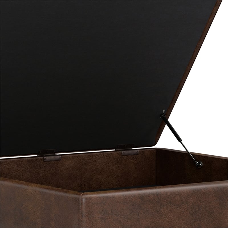 Simpli Home Owen Square Vegan Faux Leather Storage Ottoman in Brown