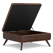 Simpli Home Owen Square Vegan Faux Leather Storage Ottoman in Brown