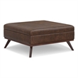Simpli Home Owen Square Vegan Faux Leather Storage Ottoman in Brown
