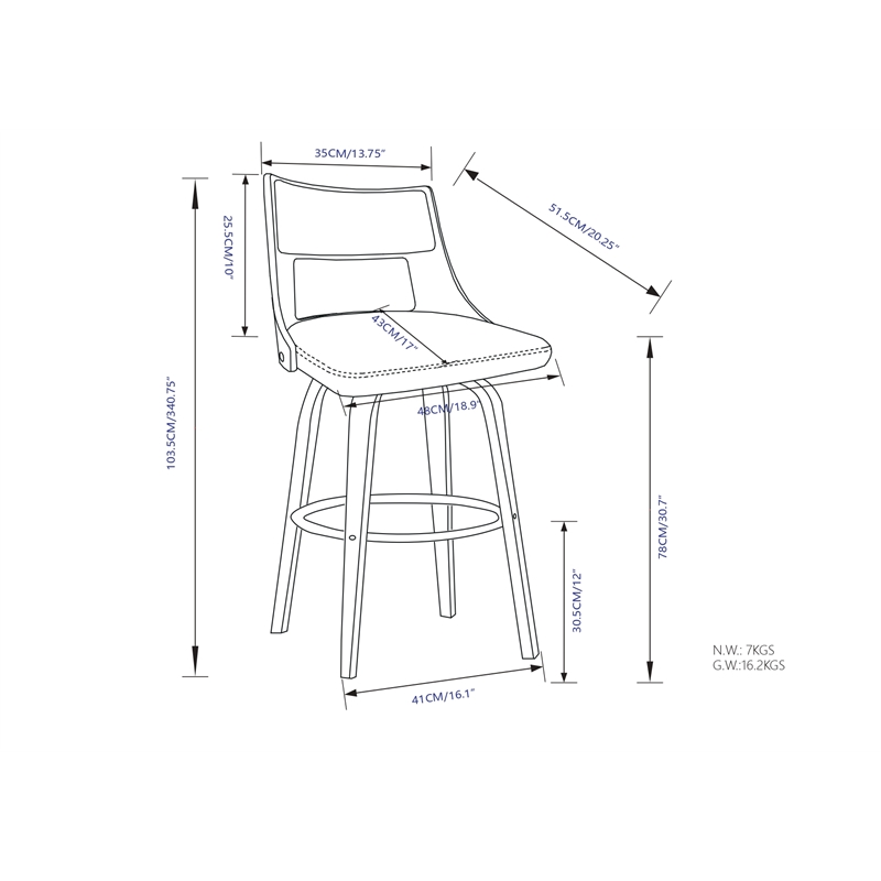 Dallyn  Contemporary Swivel Bar Stool (Set of 2) in Black PU faux leather