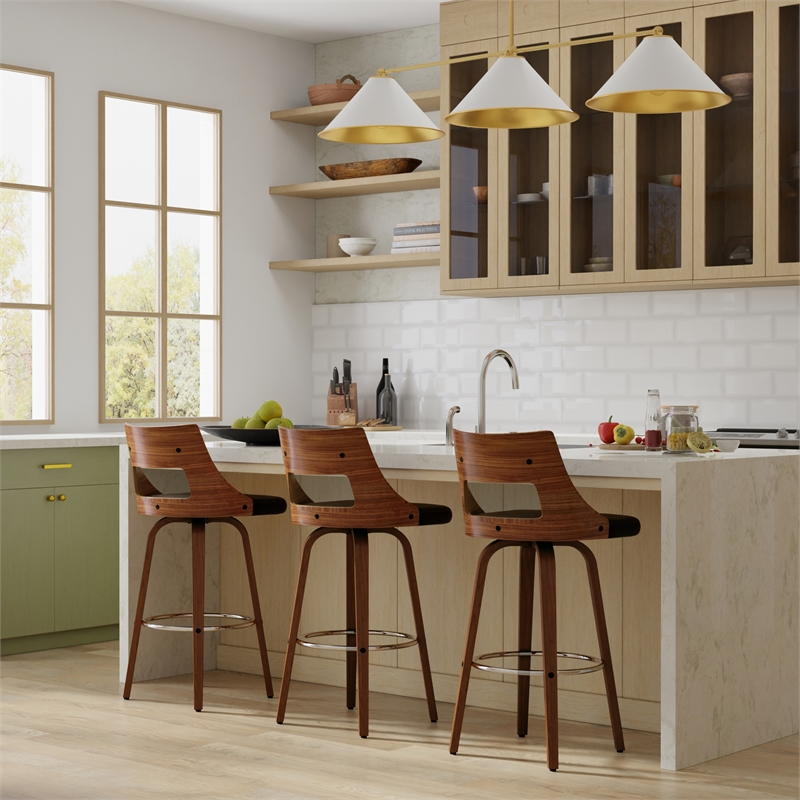 Dallyn  Contemporary Swivel Bar Stool (Set of 2) in Black PU faux leather