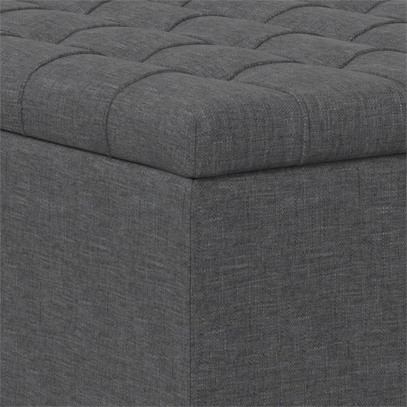 Simpli Home Harrison Square Transitional Wood Storage Ottoman in Slate Gray