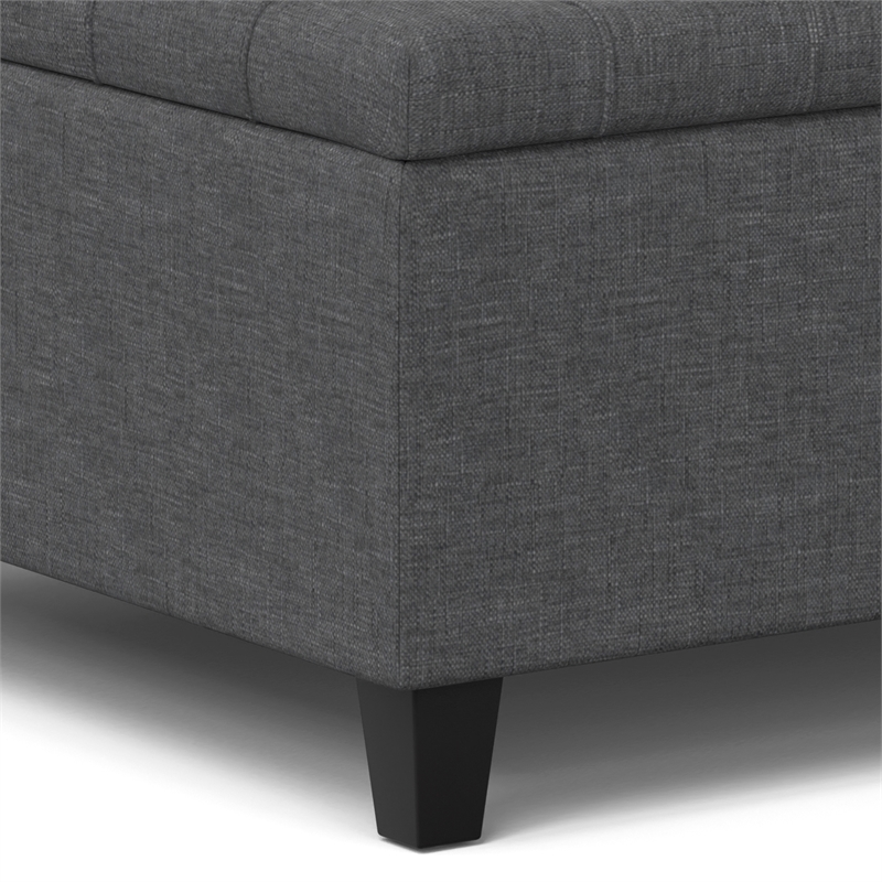 Simpli Home Harrison Square Transitional Wood Storage Ottoman in Slate Gray