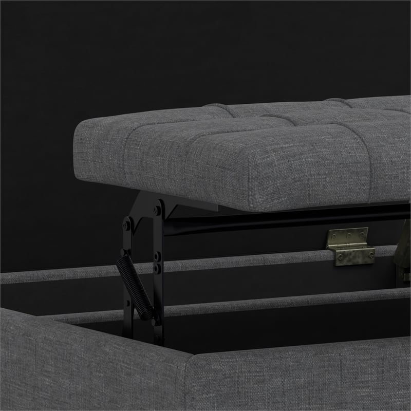 Simpli Home Harrison Square Transitional Wood Storage Ottoman in Slate Gray