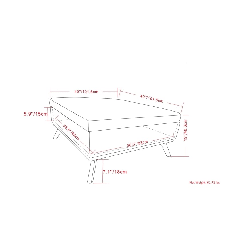 Simpli Home Owen Vegan Faux Leather Storage Ottoman in Distressed Gray