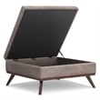 Simpli Home Owen Vegan Faux Leather Storage Ottoman in Distressed Gray