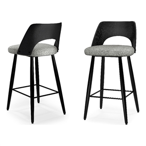 Simpli Home Callie 34.6&quot Fabric & Wood Counter Stool in Gray/Black (Set of 2)