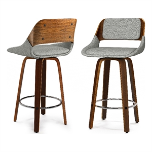 Simpli Home Callie 36.4&quot Fabric & Wood Bar Stool in Gray/Black (Set of 2)