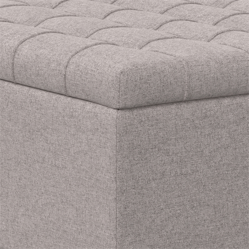 Simpli Home Harrison Square Transitional Wood Storage Ottoman in Cloud Gray