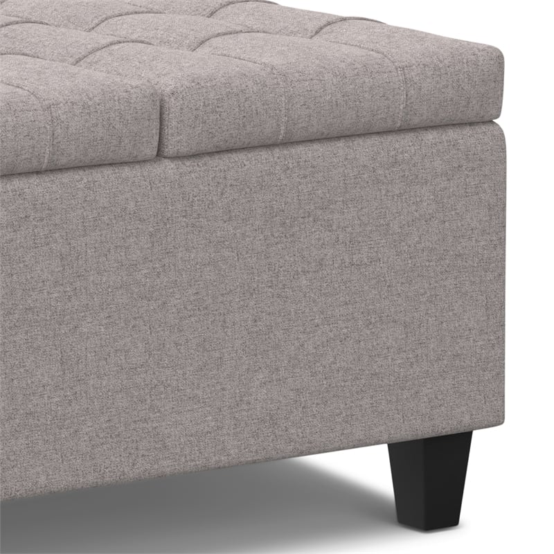 Simpli Home Harrison Square Transitional Wood Storage Ottoman in Cloud Gray
