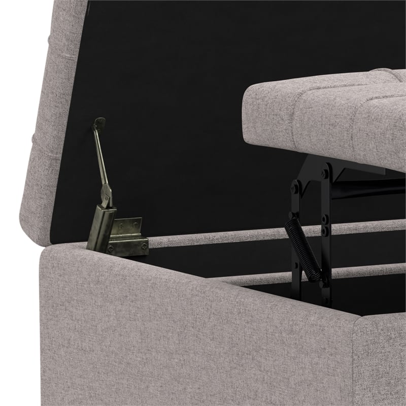 Simpli Home Harrison Square Transitional Wood Storage Ottoman in Cloud Gray