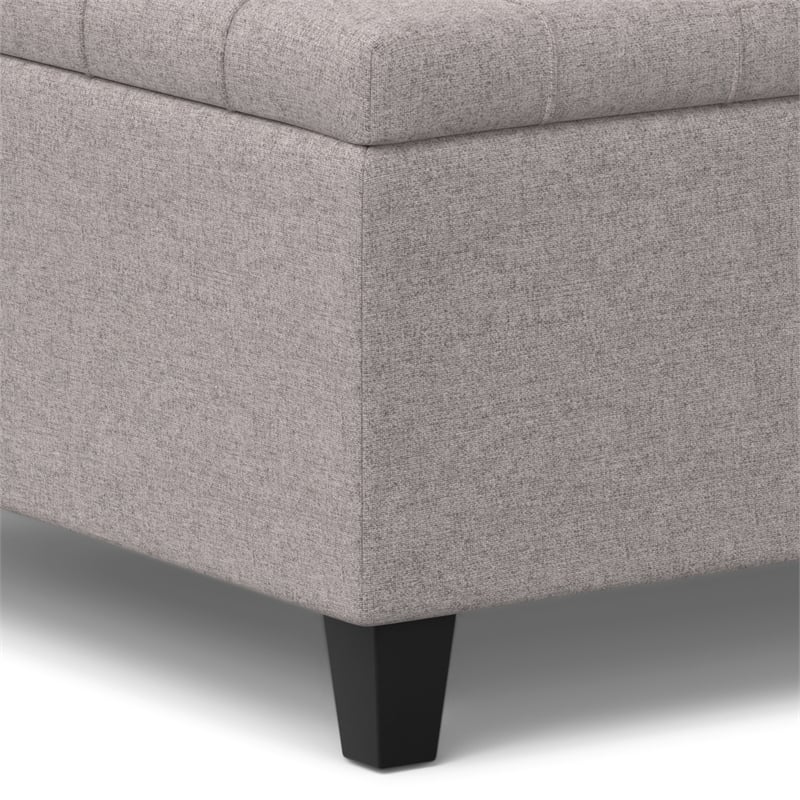 Simpli Home Harrison Square Transitional Wood Storage Ottoman in Cloud Gray