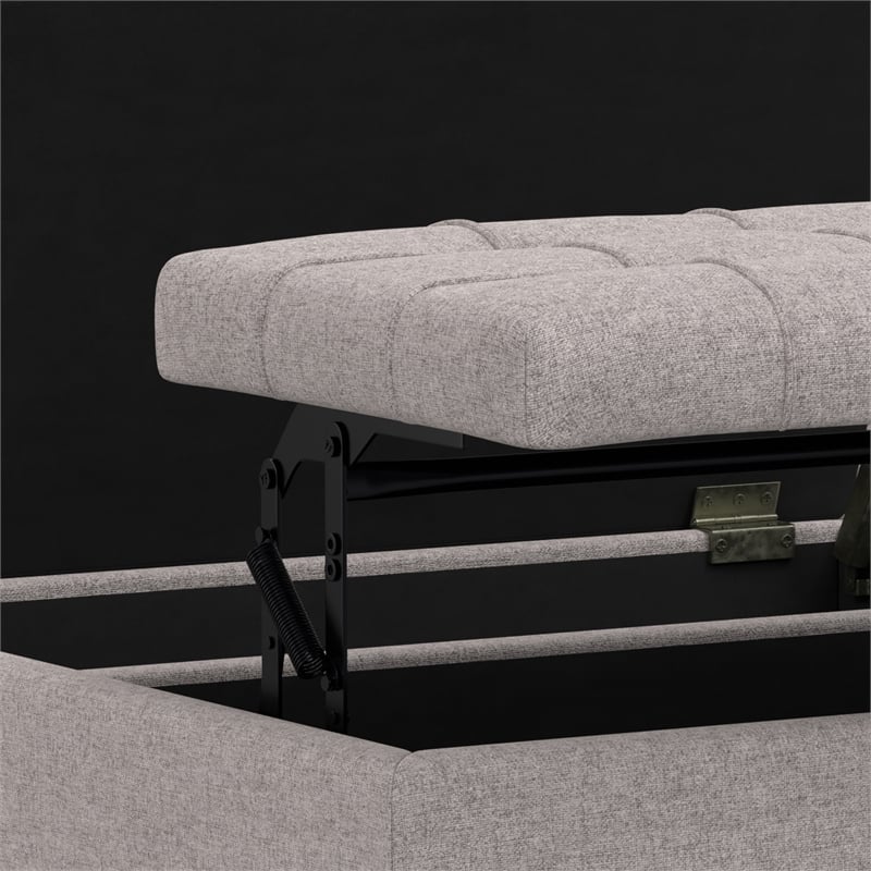 Simpli Home Harrison Square Transitional Wood Storage Ottoman in Cloud Gray