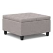 Simpli Home Harrison Square Transitional Wood Storage Ottoman in Cloud Gray