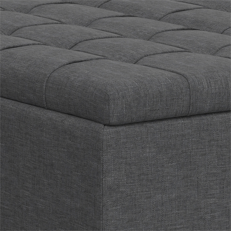 Simpli Home Harrison Square Transitional Wood & Fabric Storage Ottoman in Gray