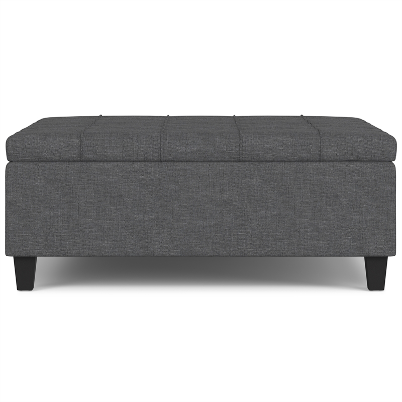 Simpli Home Harrison Square Transitional Wood & Fabric Storage Ottoman in Gray