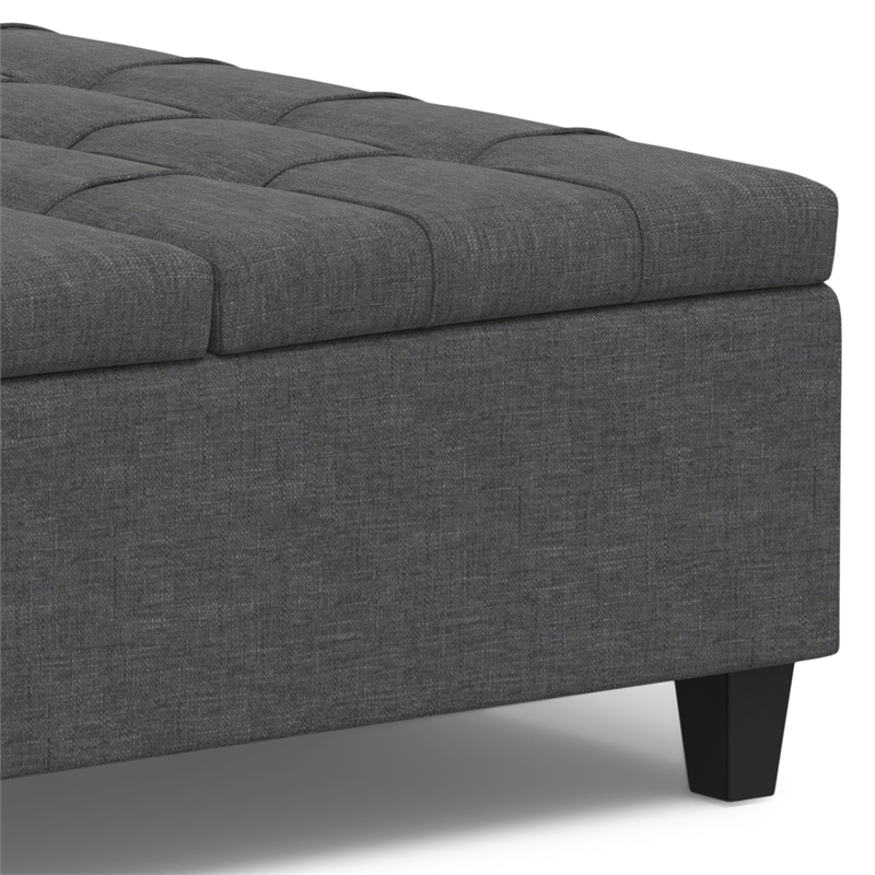 Simpli Home Harrison Square Transitional Wood & Fabric Storage Ottoman in Gray
