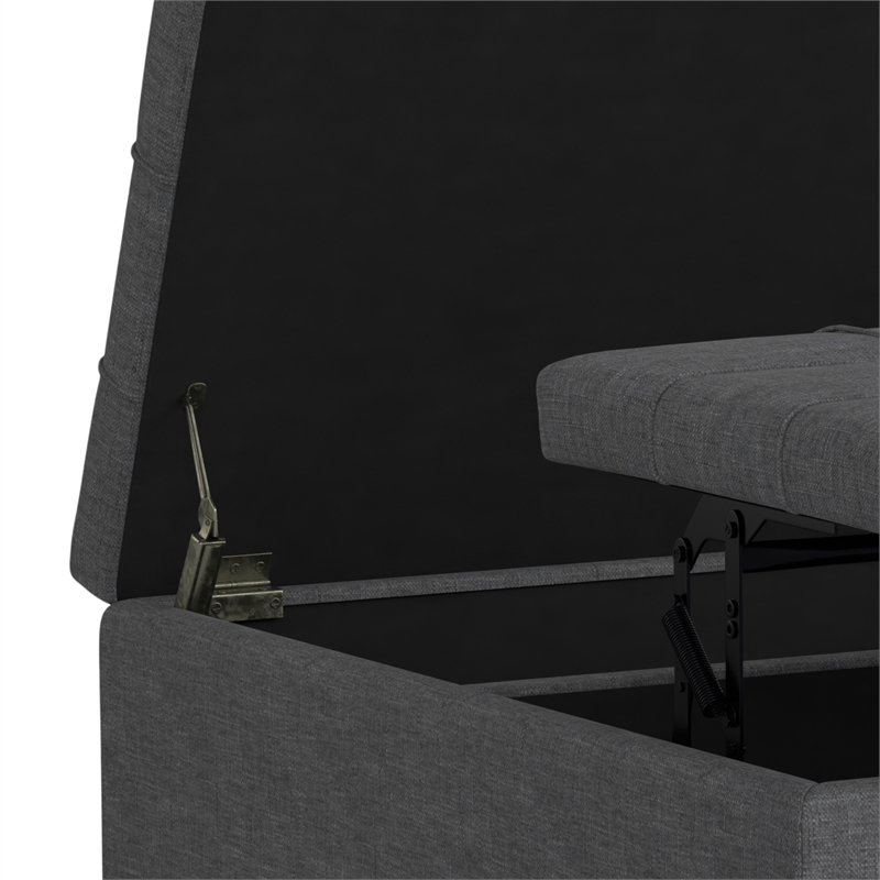 Simpli Home Harrison Square Transitional Wood & Fabric Storage Ottoman in Gray