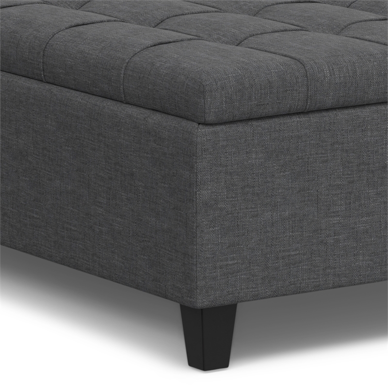 Simpli Home Harrison Square Transitional Wood & Fabric Storage Ottoman in Gray