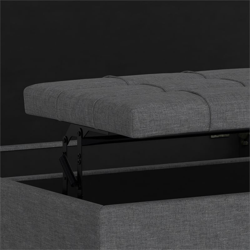 Simpli Home Harrison Square Transitional Wood & Fabric Storage Ottoman in Gray