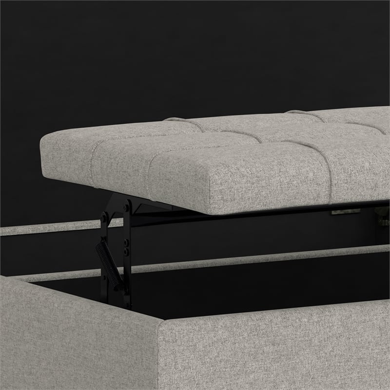 Simpli Home Harrison Square Transitional Wood Storage Ottoman in Cloud Gray