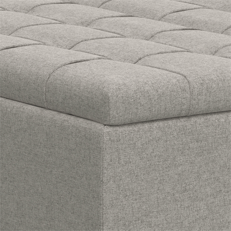 Simpli Home Harrison Square Transitional Wood Storage Ottoman in Cloud Gray