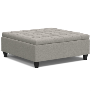 Simpli Home Harrison Square Transitional Wood Storage Ottoman in Cloud Gray