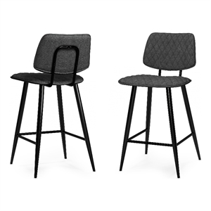 Simpli Home Raya 26.7&quot Fabric & Wood Counter Stool in Gray (Set of 2)