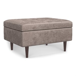 Shay 34&quotWD Modern Coffee Table Storage Ottoman in Gray Taupe Vegan Faux Leather
