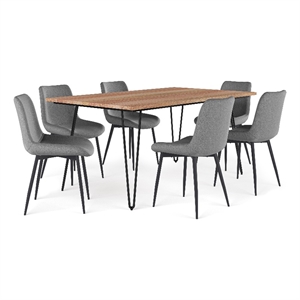 Rosemead/Hunter WOOD & Metal 66&quotWD 7 Pc Dining Set with 6 Chairs in Slate Gray