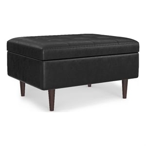 Shay 34&quot Wide Modern Coffee Table Storage Ottoman in Black Vegan Faux Leather