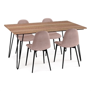Alpine / Hunter WOOD & Metal 66&quot Wide Modern 5 PC Dining Set in Rose