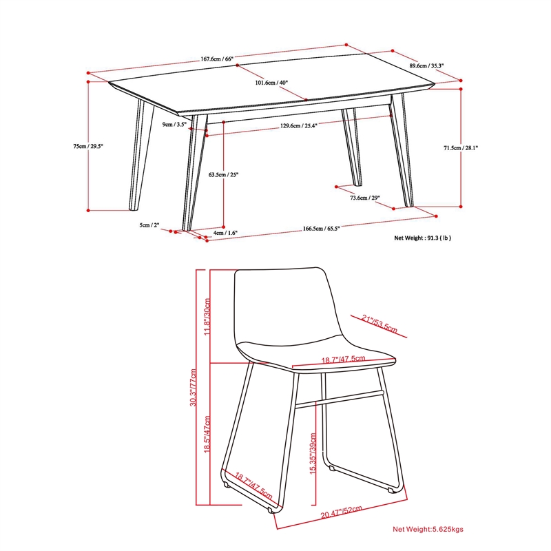Warner/Draper 7Pc Dining Set with 6 Chairs in Gray PU faux leather & 66
