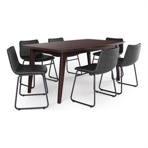 Warner/Draper 7Pc Dining Set with 6 Chairs in Gray PU faux leather & 66&quotWD Table