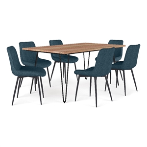 Rosemead/Hunter WOOD & Metal 66&quotWD 7 Pc Dining Set with 6 Chairs in Blue